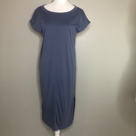 COPY - Everlane The Luxe Cotton blue Side-Slit Tee Dress - Picture 4 of 10